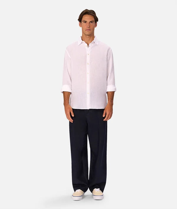 St Martins L/S Linen Shirt White
