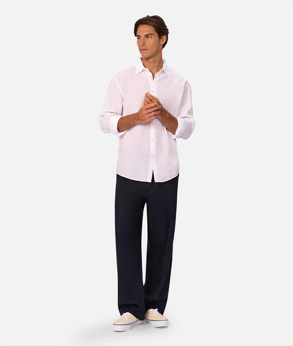 St Martins L/S Linen Shirt White
