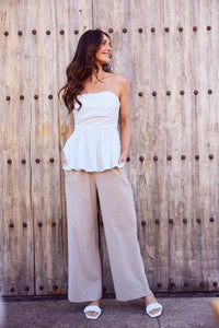 Monty Pant Latte Pinstripe