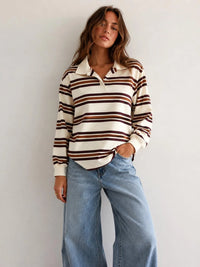 Racquet Club Stripe Polo Latte Chocolate