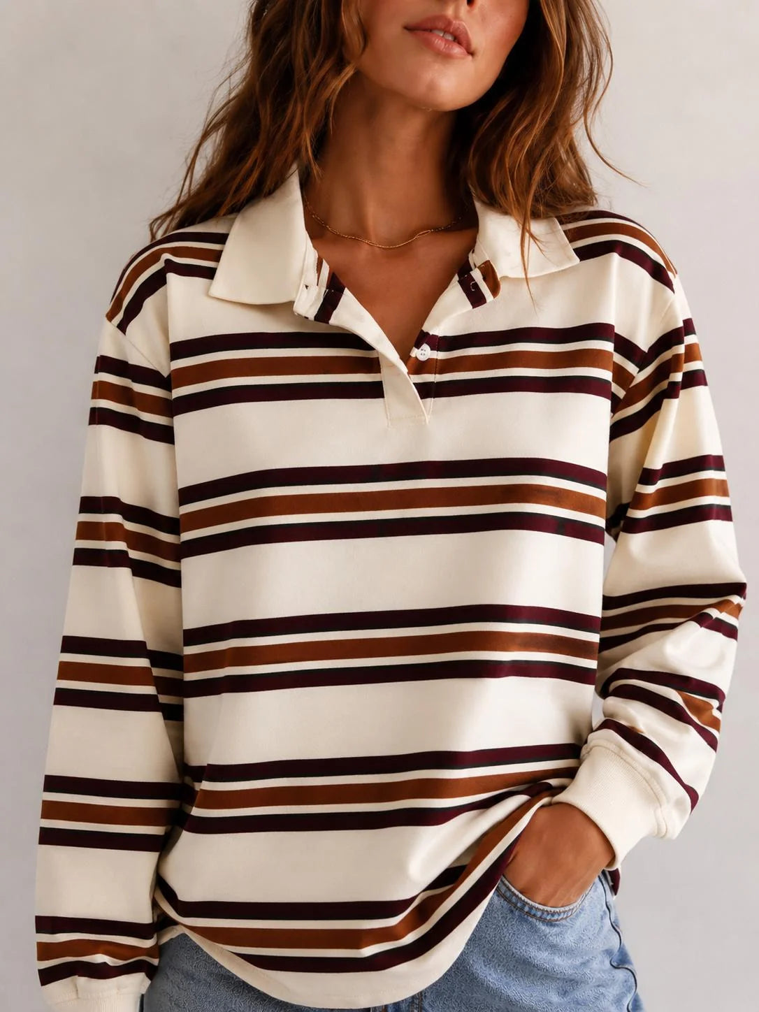 Racquet Club Stripe Polo Latte Chocolate