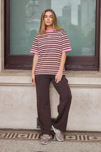 Ringer Stripe Tee Musk Chocolate Stripe