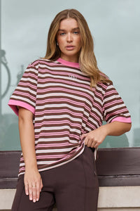 Ringer Stripe Tee Musk Chocolate Stripe