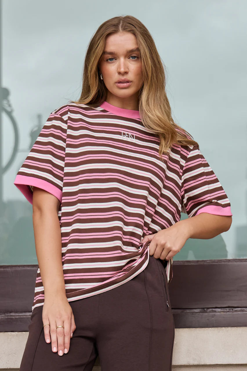 Ringer Stripe Tee Musk Chocolate Stripe
