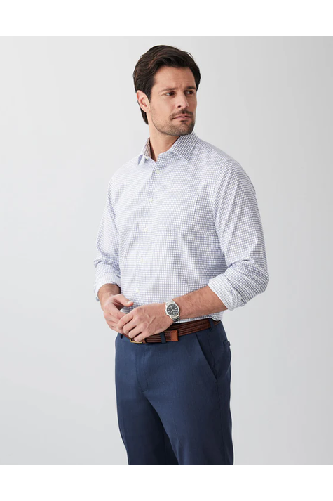 Non Iron Dobby Mini Check Shirt Navy
