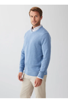 Cotton Textured Crew Blue