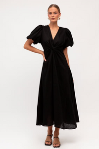 Puff Sleeve Midi Dress Black