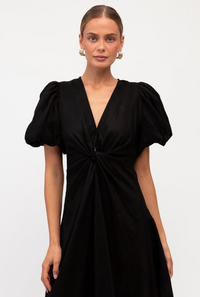 Puff Sleeve Midi Dress Black