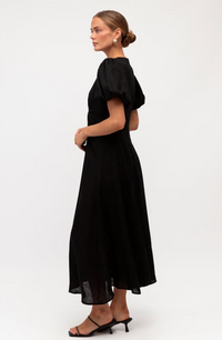 Puff Sleeve Midi Dress Black