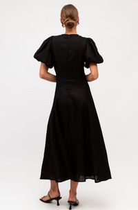 Puff Sleeve Midi Dress Black