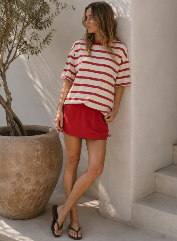 Vixen Stripe Tee Red