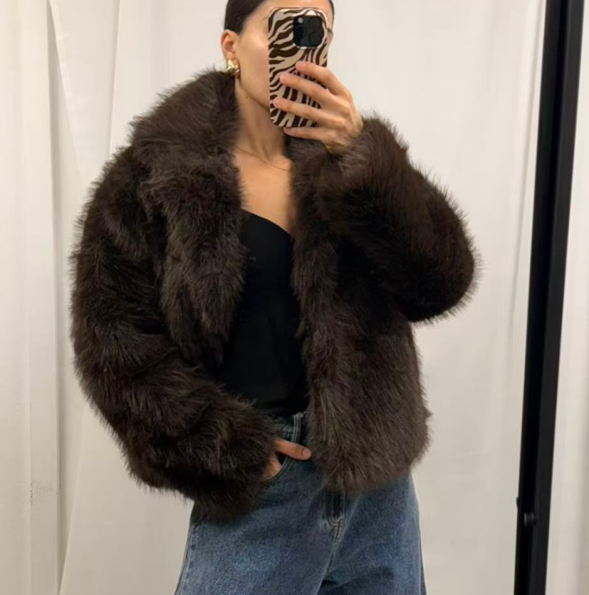 Jorja Faux Fur Jacket Chocolate