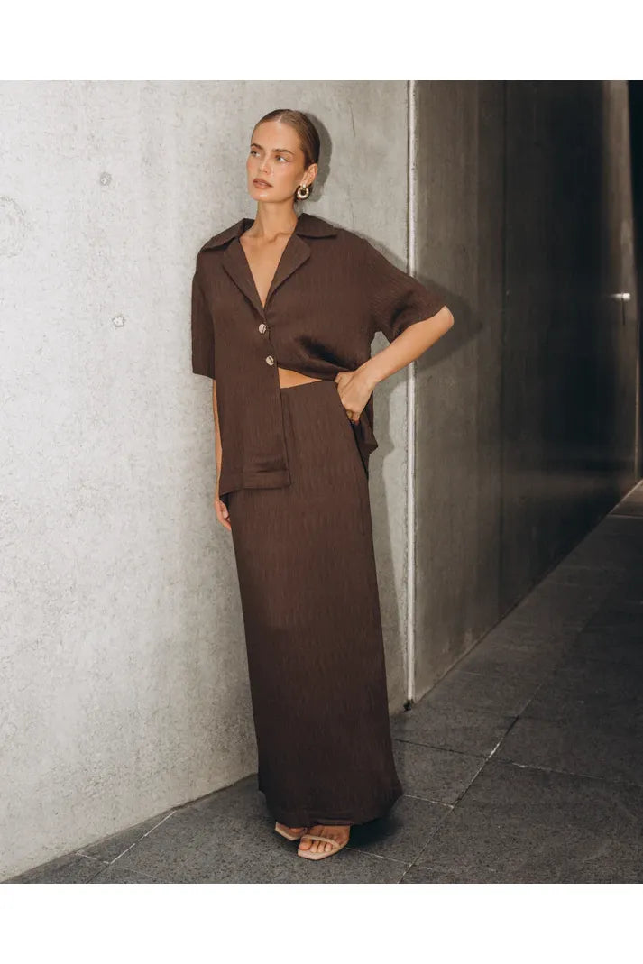 Textured Maxi Skirt Chocolate