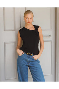 Twist Detail Tank Top Black