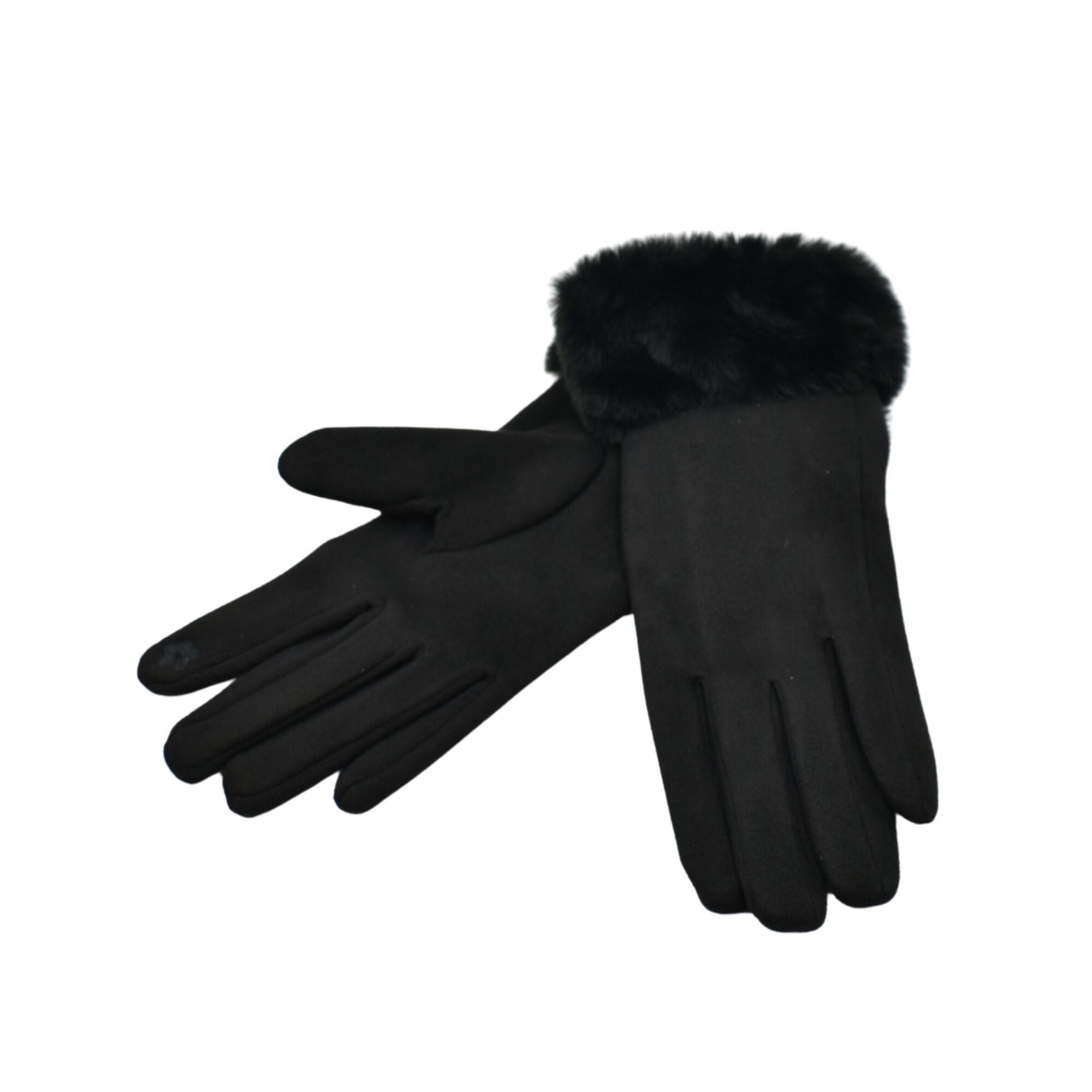 Faux Fur Cuff Gloves Black