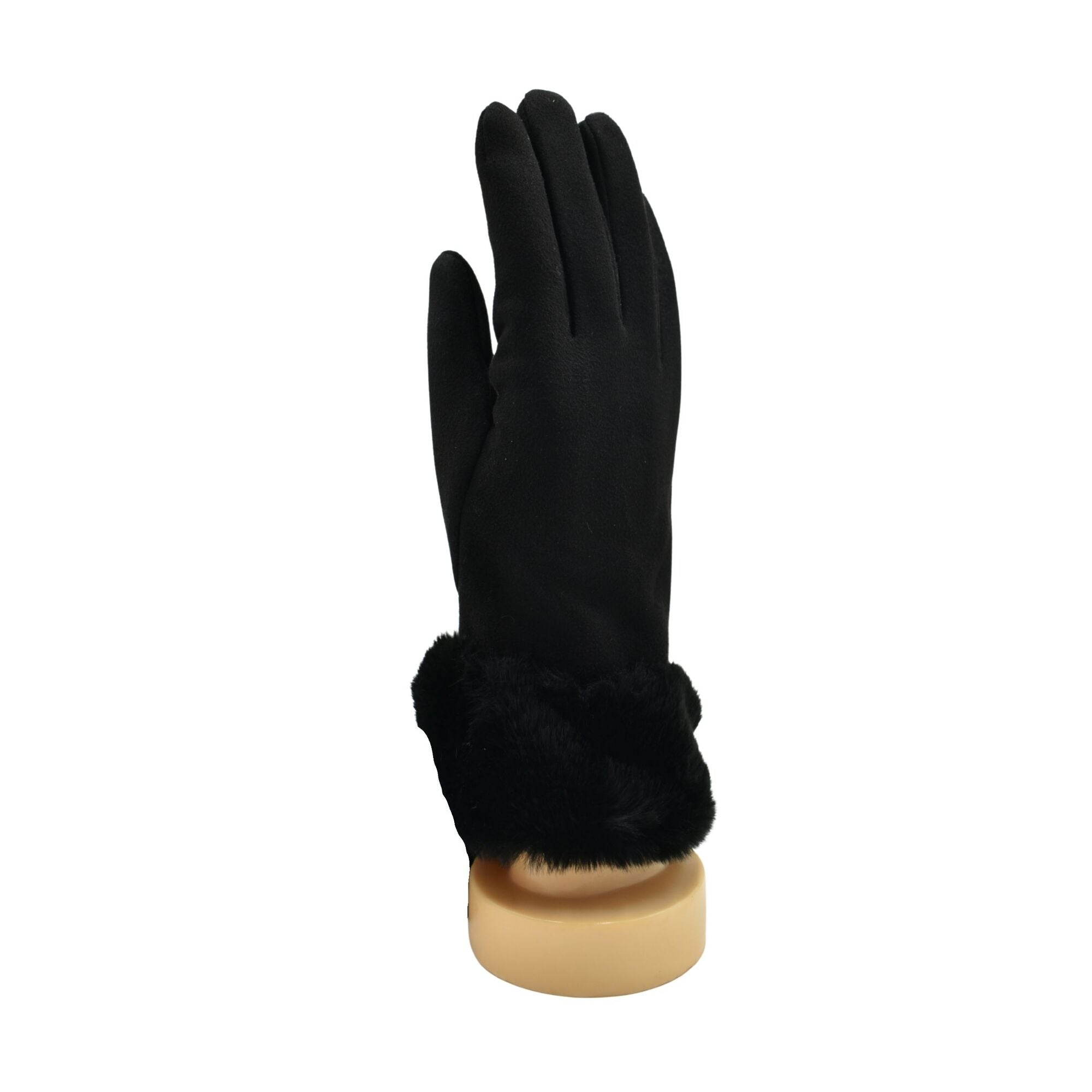 Faux Fur Cuff Gloves Black