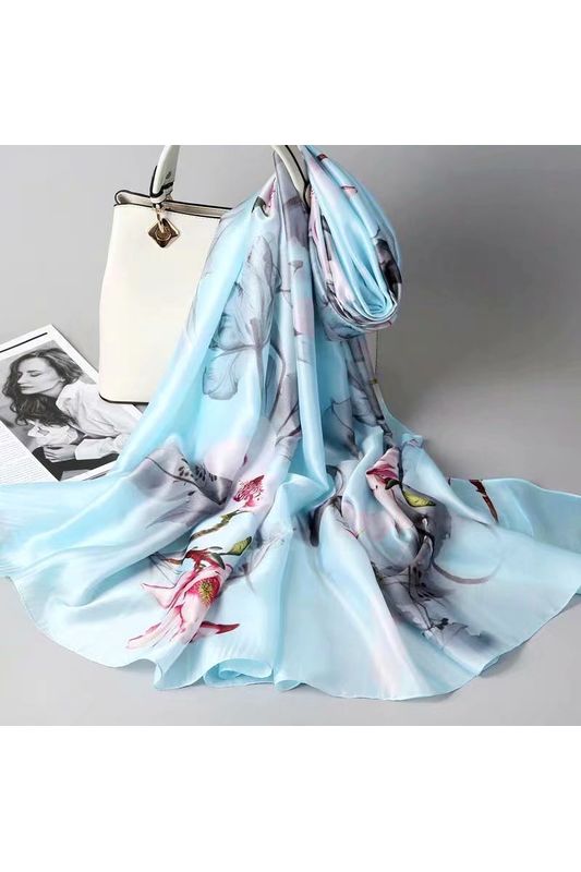 Magnolia Flower Scarf Baby Blue