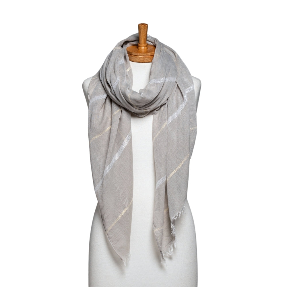 Plain Lurex Strip Scarf Grey
