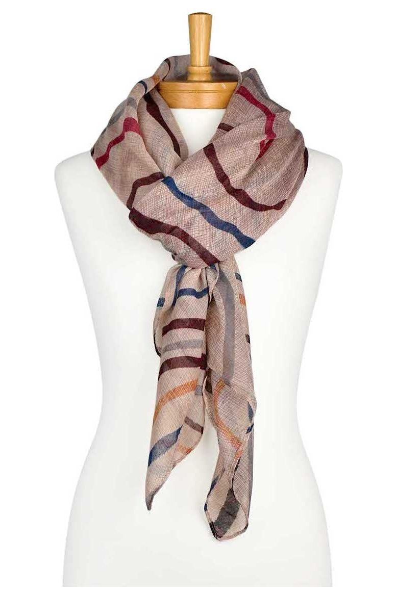 Multi Coloured Lines Scarf Red