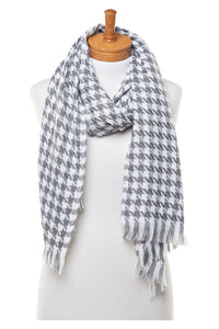 Small Narrow Houndstooth Scarf Grey