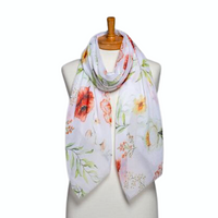 Watercolour Flowers Scarf White