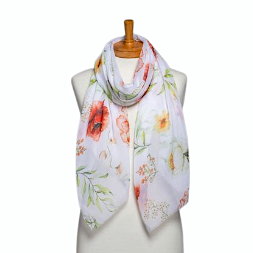 Watercolour Flowers Scarf White