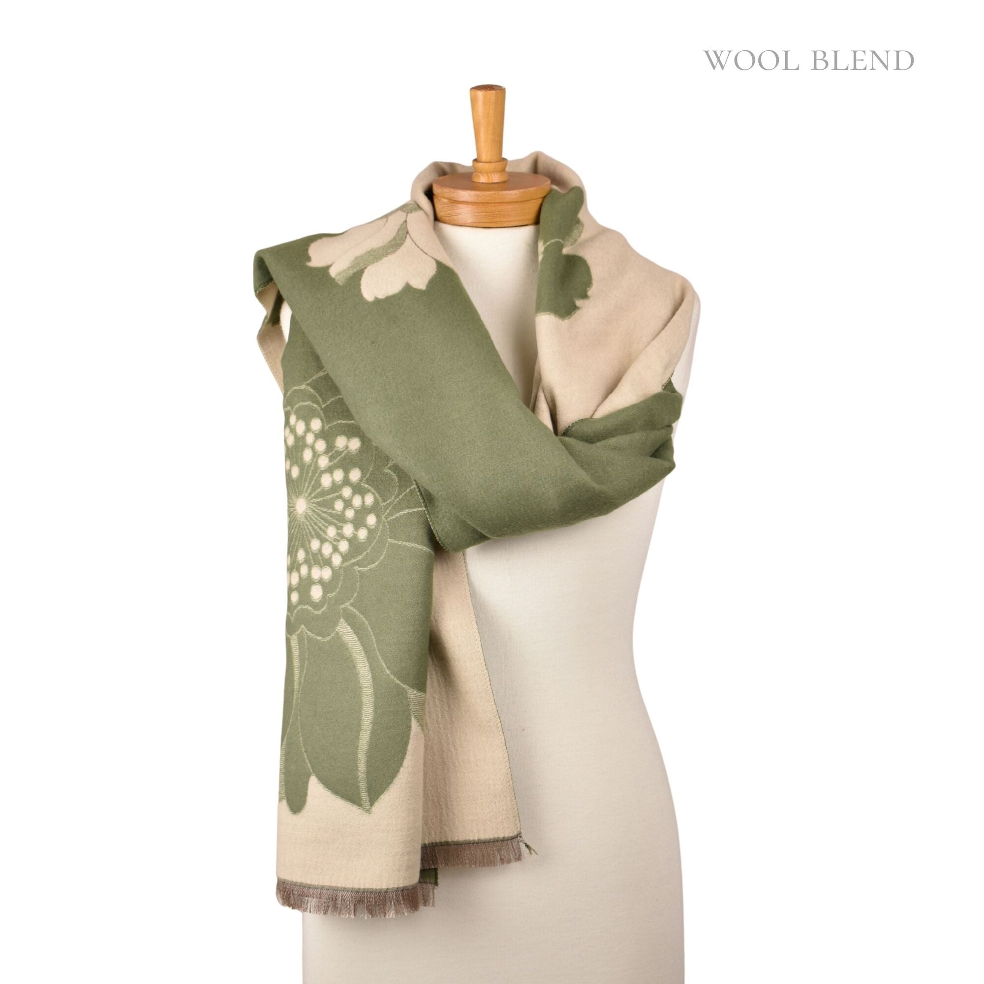 Reversible Floral Scarf Olive Green