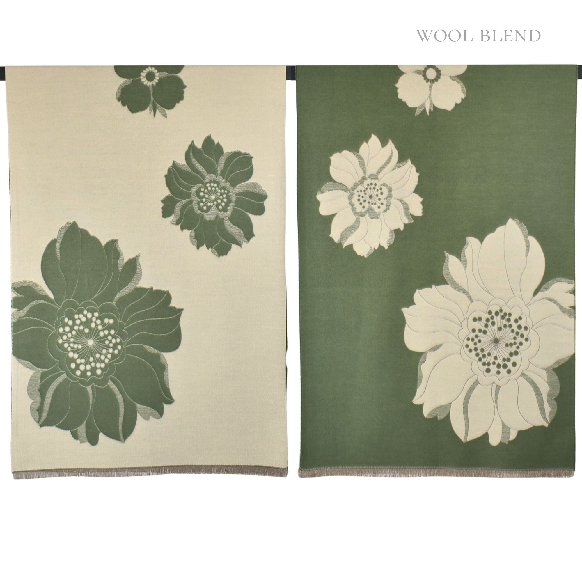 Reversible Floral Scarf Olive Green