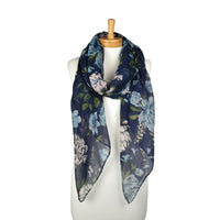 Peony Rose Garden Scarf Navy