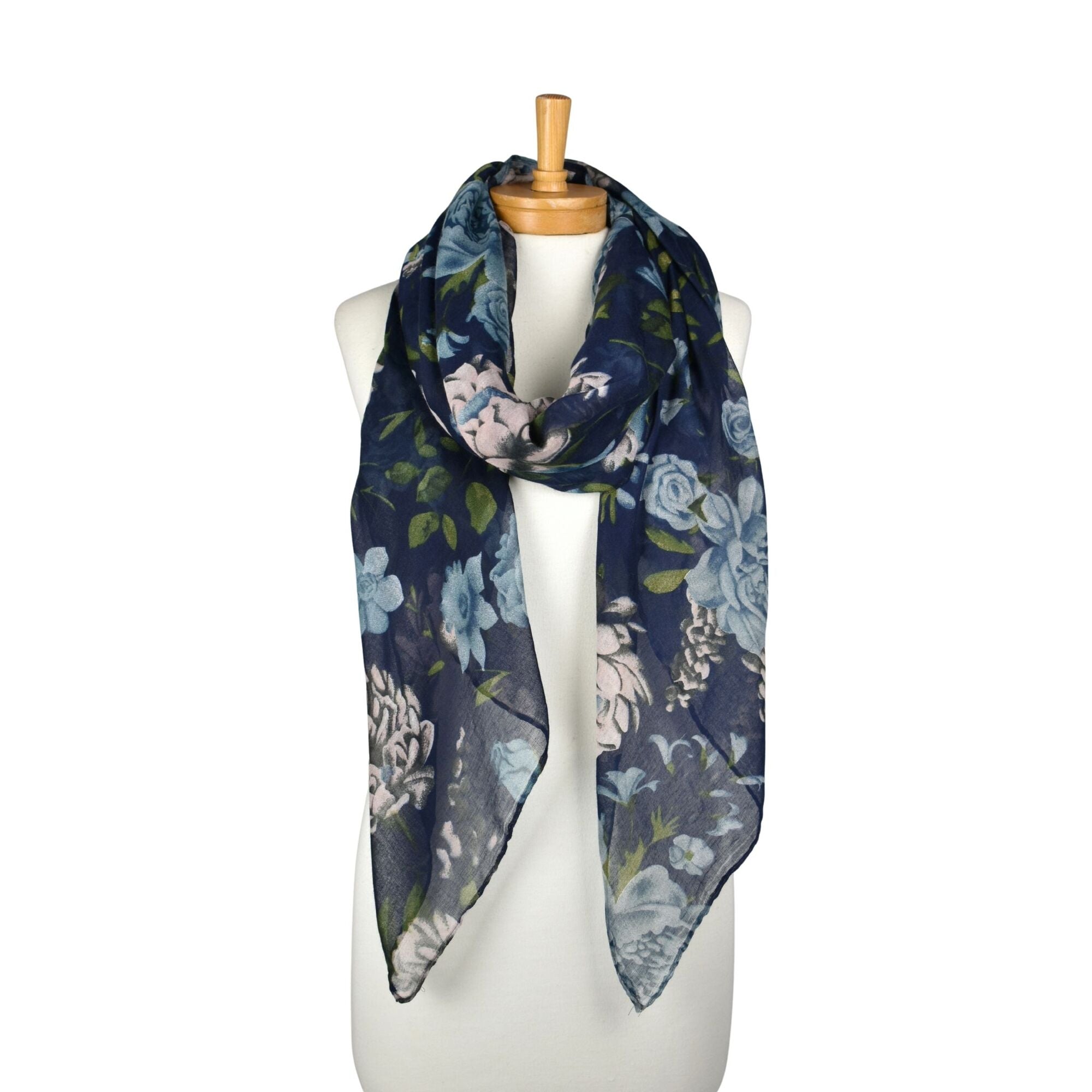 Peony Rose Garden Scarf Navy