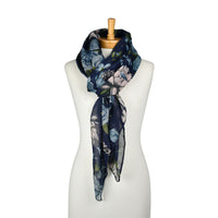 Peony Rose Garden Scarf Navy