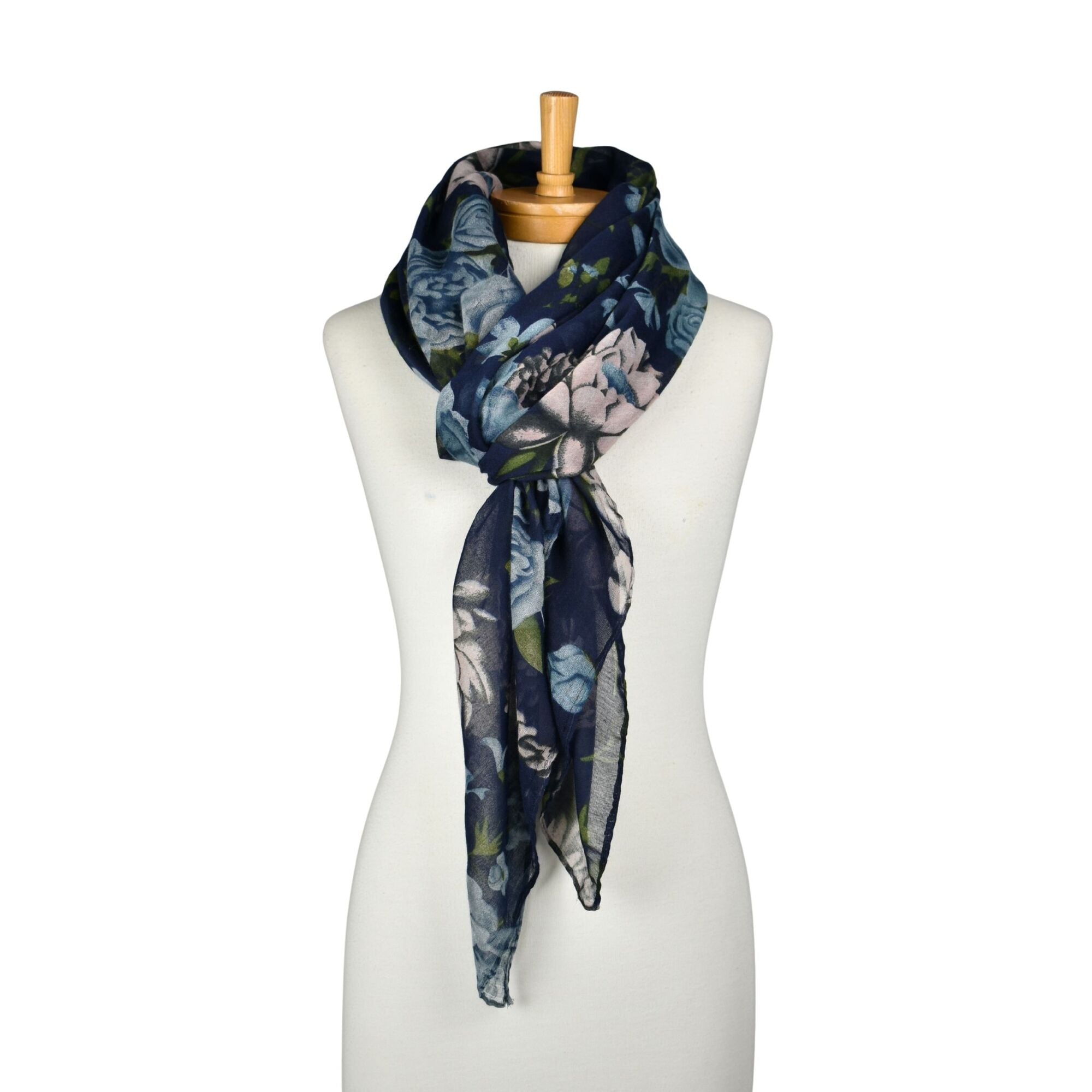Peony Rose Garden Scarf Navy