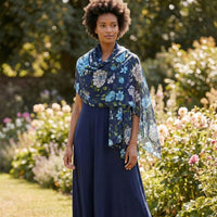 Peony Rose Garden Scarf Navy