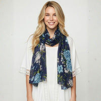 Peony Rose Garden Scarf Navy