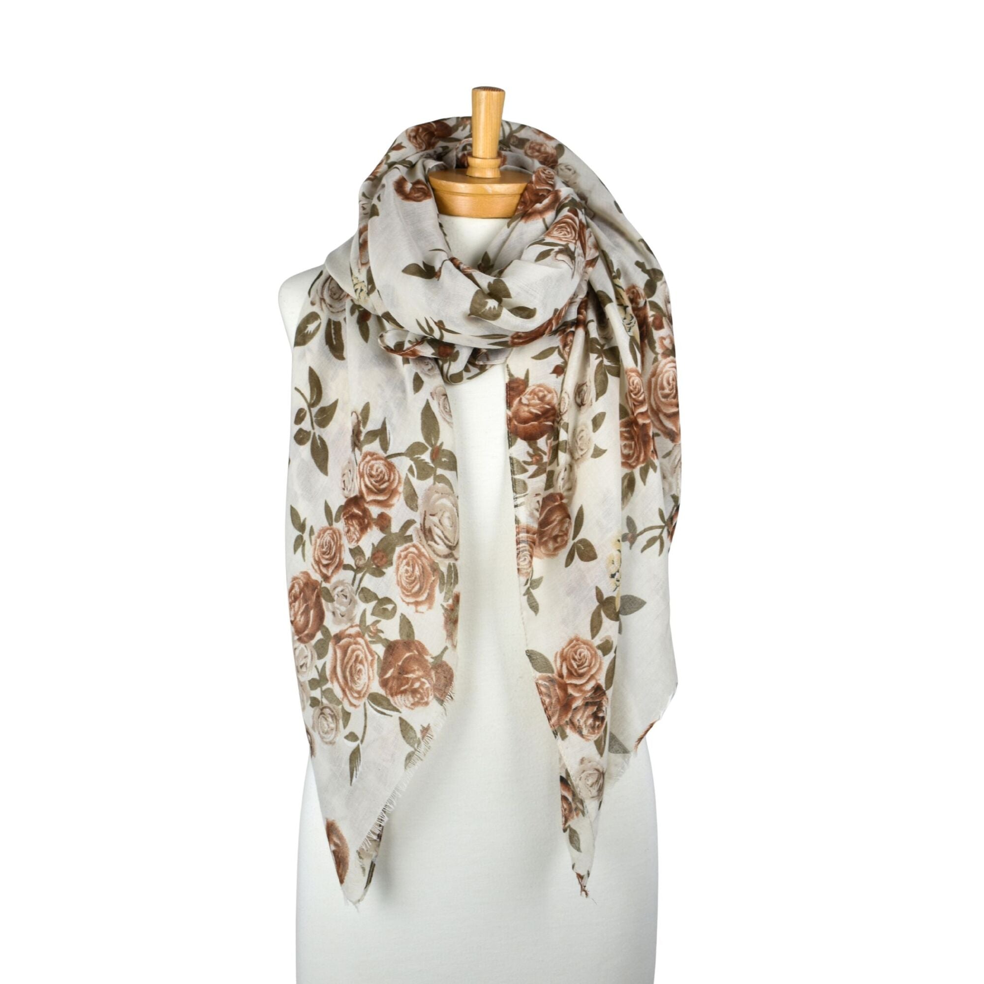 Vintage Rose Garden Scarf White/Brown