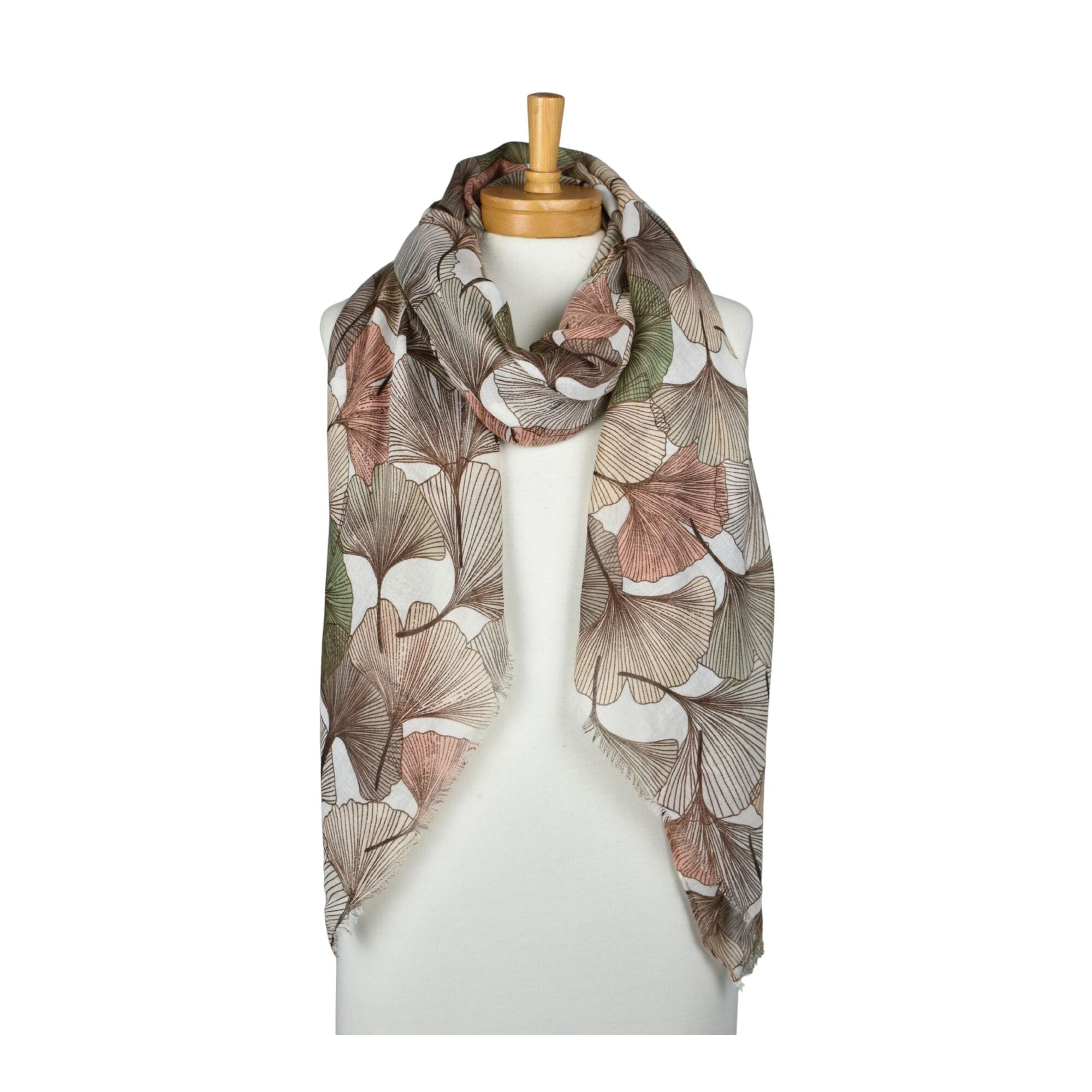 Ginkgo Leaf Scarf Brown