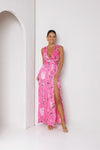 Laila Pleated Ruffle Maxi Dress Hot Pink