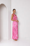 Laila Pleated Ruffle Maxi Dress Hot Pink
