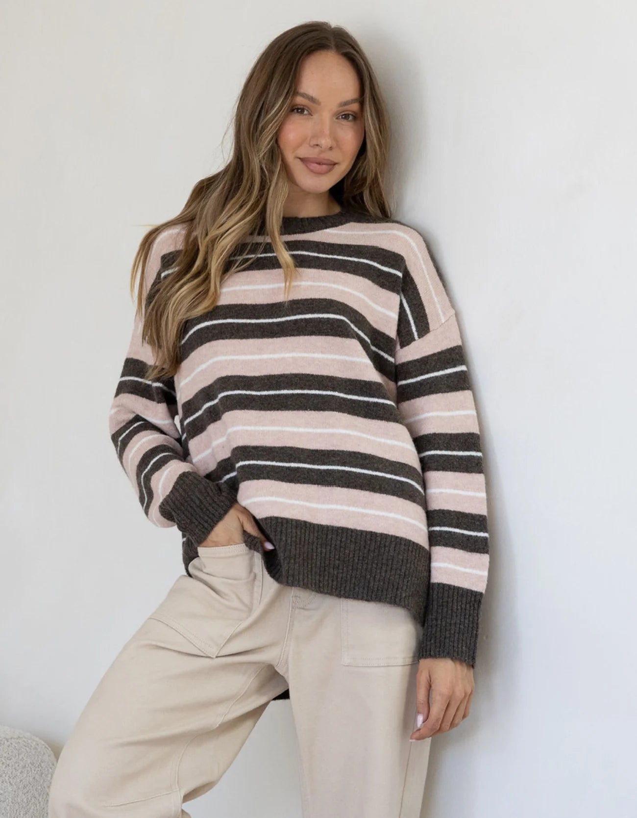 Bedford Multi Stripe Knit Peach/Choc