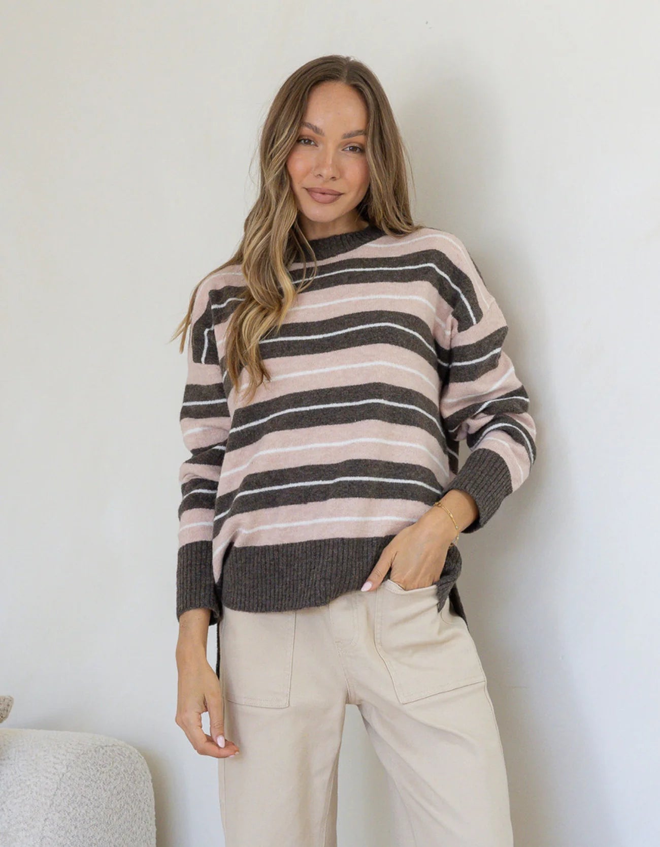 Bedford Multi Stripe Knit Peach/Choc