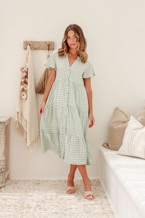 Sofia Gingham Midi Dress Mint