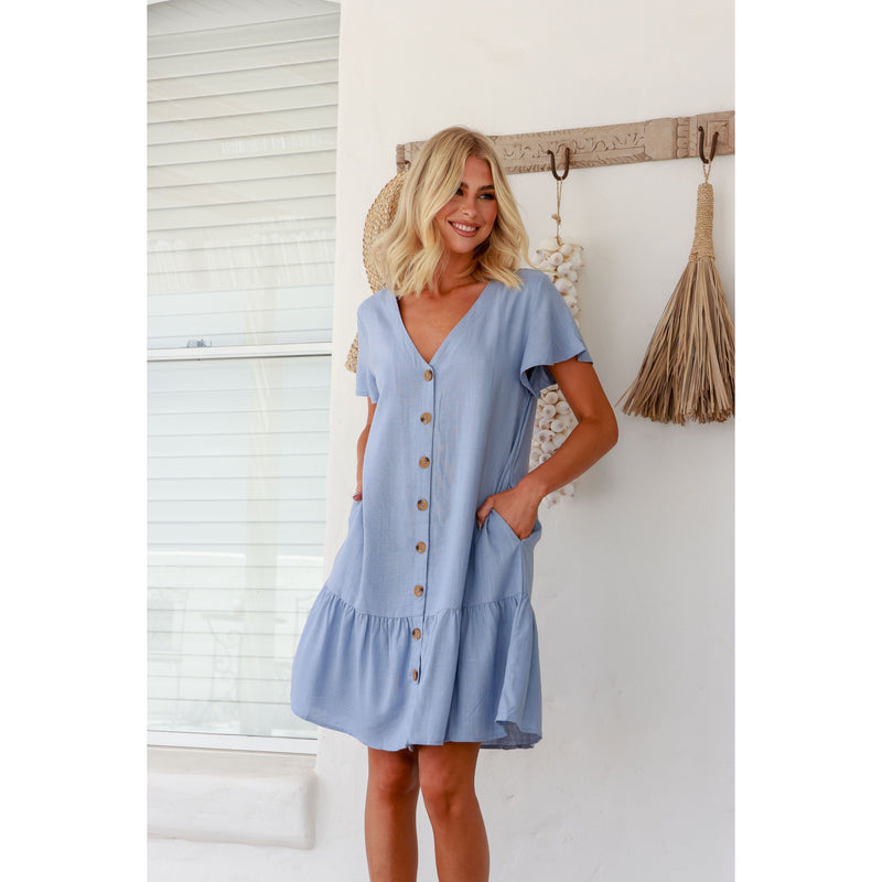 Frankie Button Front Dress Chambray