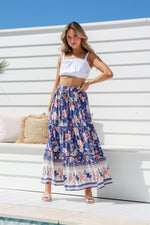 Cece Floral Maxi Skirt Navy