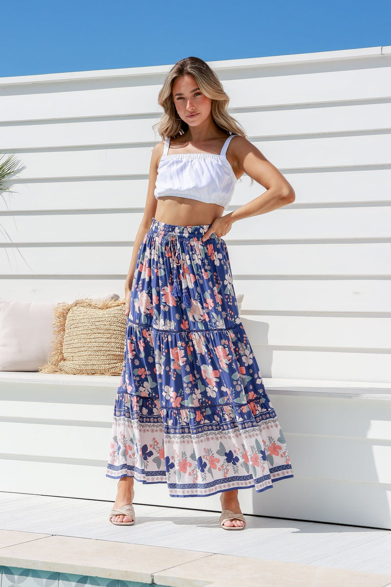 Cece Floral Maxi Skirt Navy