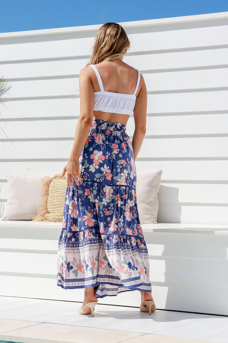 Cece Floral Maxi Skirt Navy