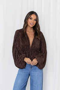 Willa Balloon Sleeve Top Chocolate