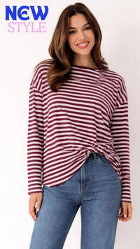 Tuck Tee Long Sleeve Pink/Burgundy