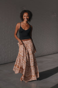 Nova Ric Rac Maxi Skirt Tan/White