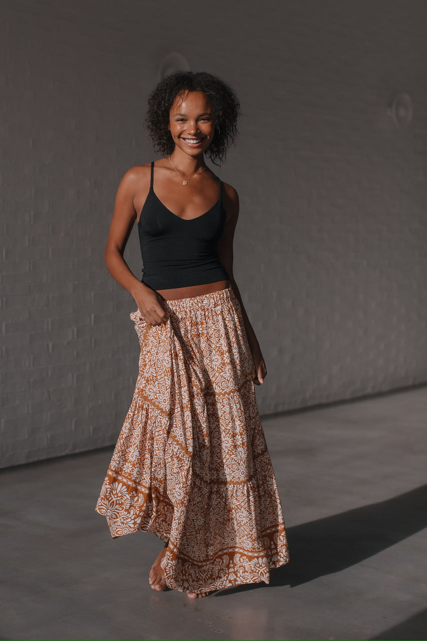 Nova Ric Rac Maxi Skirt Tan/White