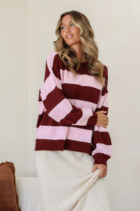 Brady Bunch Stripe Knit Wine/Pink